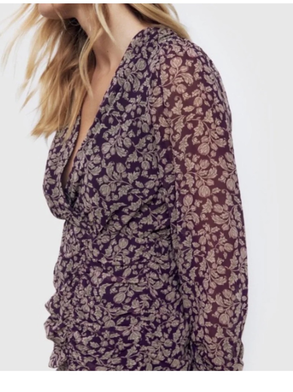 Zara Floral Wrap/Ruching Mini Dress Size Small - Picture 2 of 12